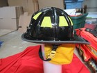 Cairns Black 1010 Firefighter Helmet Defender Flip Down Shield Used Neckguard