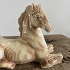 Mid Century Ceramic Horse Sculpture Plaster 16  Laying Down Cream Large Striking