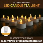 6 12 24pcs Tea Lights Votive Candles Led Flameless Flickering W  Remote Control