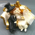 Vintage 1970 Wilton Cake Topper Wedding Groom Bride Kissing Sitting Gold Cherub