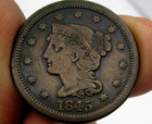 Nice   Braided Hair   1845 Large Cent   Vf Very Fine