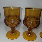 Vintage Set Of 4 Amber Thumbprint Goblets Pedestal Wine Water Glasses Mcm