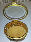 Vtg Oval Brass Filigree Jewelry Trinket Box Ormolu Beveled Glass Lid 6  X 4 