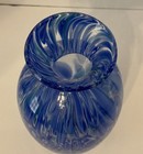 Art Glass Vase Blue Swirl Bottle With Clear Bottom  Hand Blown Studio Handmade 