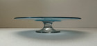 Westmoreland Art Deco Blue W  Black Lattice Low Glass Cake Stand   Vtg 1930s