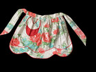 Vintage 1960s Red Chrysanthemums Polished Cotton Half Apron Pocket