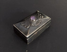 Vintage Mexico Amethyst  Sterling Hinged Trinket Box - Signed