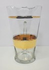 Unique Vintage Open Handled Mcm Glass Cocktail Pitcher With Gold Trim 