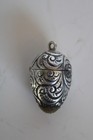 Antique Sterling Silver Repousse Sewing Chatelaine Egg Thimble Case   Pincushion