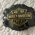 Vintage Harley Davidson Bar And Shield Logo Raised Black Gold Brass Belt Buckle