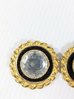 Vintage Signed S g  D or Gold Tone Black Velvet Round Crystal Halo Shoe Clips 