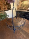 Vtg Unique Black Wrought Iron Metal Hanging Garden Plant Basket Scrolls 16   x16   