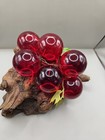 Mid Century Modern 6 Red Lucite Grapes On Drift Or Burl Wood Vintage 