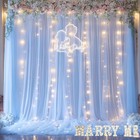 Baby Blue Sheer Tulle Backdrop Curtains With Lights String For Parties Baby