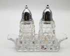 Fostoria Salt   Pepper Shakers W tray   Mini American   Chrome Tops   Org Label