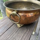 Vintage Solid Hammered Copper Pot Planter Cauldron W  Brass Handles Cache Pot