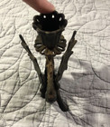 Antique Black Gothic Cast Iron Winged Griffin Dragon Candle Holder Damaged