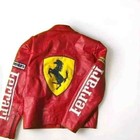 Vintage Ferrari Racing Leather Jacket Motorcycle Men Biker Jacket Red Color