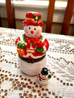 Vintage Snowman Trinket Box s Lot Of 2 With Trinkets Hinged 4  Porcelain New