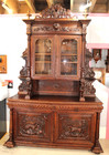 French Hunt Scene Oak Louis Xiii  Buffet Sideboard Hutch   Antique Furniture