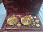 Vintg Working Brass Jewelry Gold Silver Balance Scale With Velvet Box   Weights