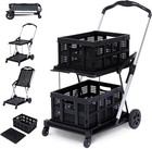 Folding Shopping Cart W wheels Collapsible Cart With Storage Crate 2-layer Black