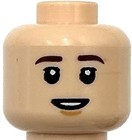 Lego New Light Nougat Minifigure Head Dual Sided Dark Brown Eyebrows Grin Part