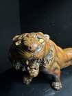 Antique Japanese Bronze Or Iron Tiger Okimono Possibly Meiji 16    Painted