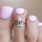 14k White Gold Plated Silver Toe Ring Crown Style Adjustable Simulated Diamond