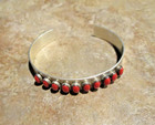 Cheerful Vintage Navajo Sterling Silver Ten Coral Row Bracelet
