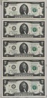 Lot Of 5 Uncirculated Sequential Two Dollar Bills Consecutive Serial   Crisp  2