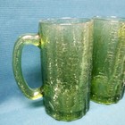 Set 4 Vtg Mcm Avocado Green Tree Bark Textured Glass Beer Stein Mugs Cups