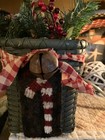 Primitive folk Art handmade wool Rug Hooking  Candy Cane Christmas Basket   Bell
