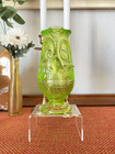 Vintage Mcm Viking Glass Lime Vaseline Uranium Owl Fairy Lamp Made In 1970 Glows