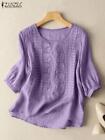Women Floral Embroidery  Tops T Shirt 3 4 Sleeve Casual Tee Shirts Us