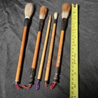 Vintage Chinese Calligraphy Brush Set Of 5 Bamboo Horn Handle Ink Paint Sumi-e
