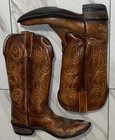 Vintage Western Cowboy Boots Brown Leather Men   s 7 5m Usa Distressed Decor