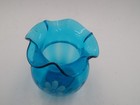 Vintage Blown Glass Blue Floral Vase With Ruffled Top