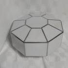 Vintage Milk Glass Art Deco Light Shade Geometric Silver Design