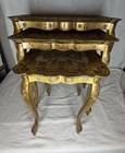 Vintage Gold White Italian Florentine Antique Tone Nesting Tables Set Of Three