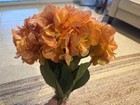 Bunch bouquet 5 Faux Large Hydrangea Orange Floral Stems 32  W  Green Leaves