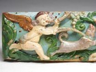 19thc  Italian Carved Wood Cherubs   Hunting Dog Polychrome Architectural Frieze