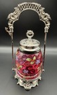 Antique Rogers Brothers Pickle Castor Cranberry Glass Hand Painted Silverplate