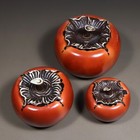 Vintage Japanese Persimmon Porcelain 3 Pots Signed Kanzan