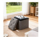 15 Inch Folding Storage Ottoman Bench Grey Thick Seat Blanket Storage Chest