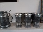 Pewter-style Lidded Beer Stein W  Handle   Matching Goblets Lot Breweriana