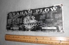 Vintage Graham Chisel Plow Metal Name Serial Number Plate Amarillo Tx Pueblo Co
