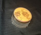 Vintage Glass Powder Jar  Metal Lid With Flowers