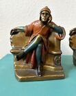 Pair Of 2 Art Deco Vintage Dante Cold Painted Bronze  Bookends - 6 25  Tall