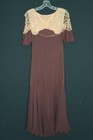 Rare French Antique 1920 s  Brown Silk Chiffon Dress With Lace Trim Size 4